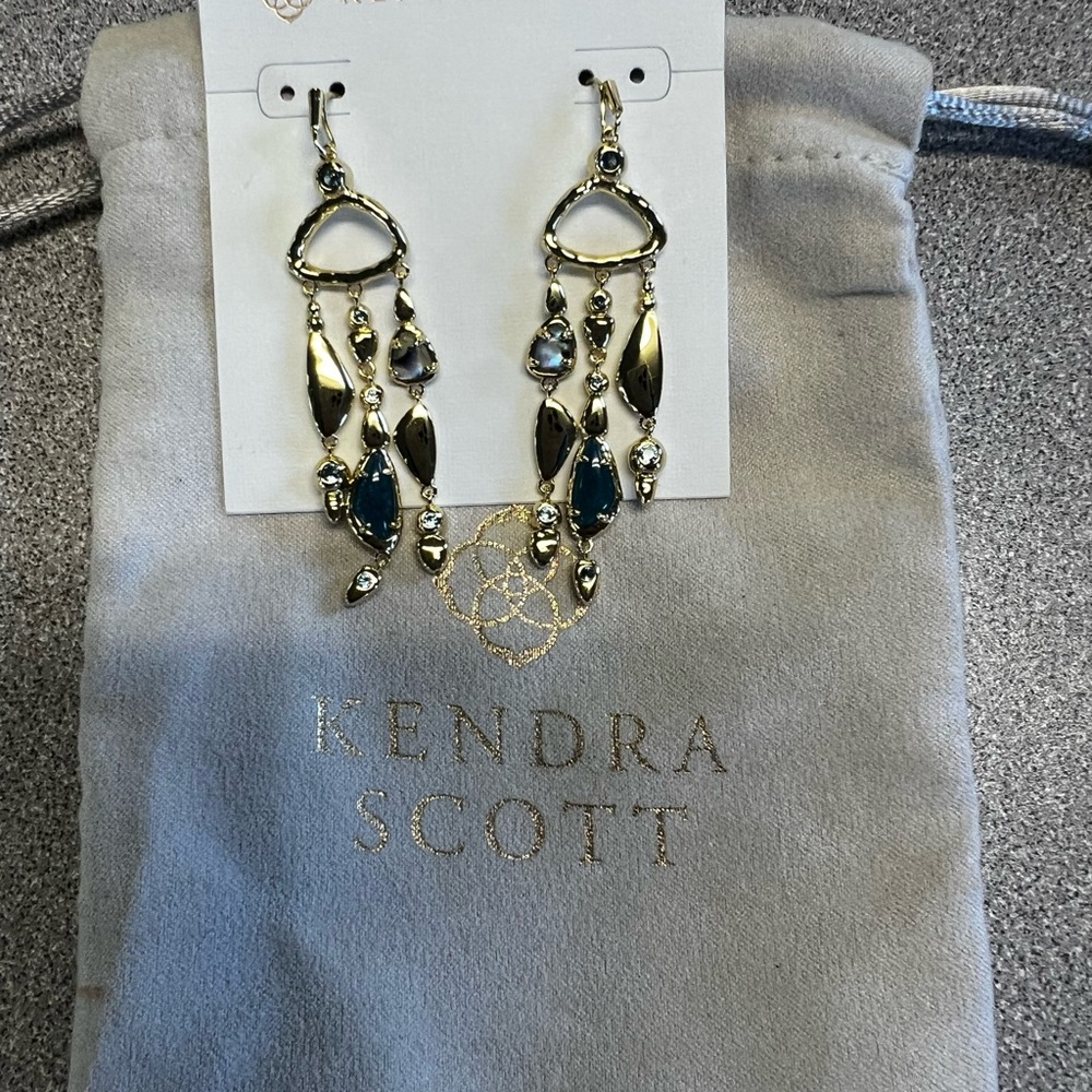Kendra Scott Gold and Blue Dangle Earrings